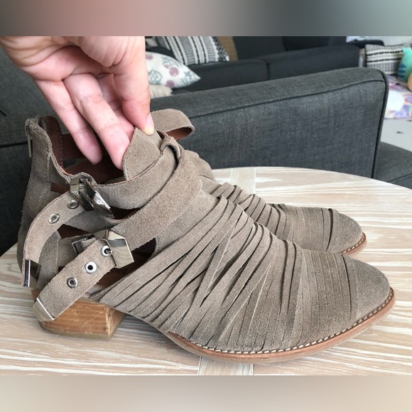 Jeffrey Campbell|Leather suede tan booties with stacked heel,Western buckle••• - Picture 3 of 11